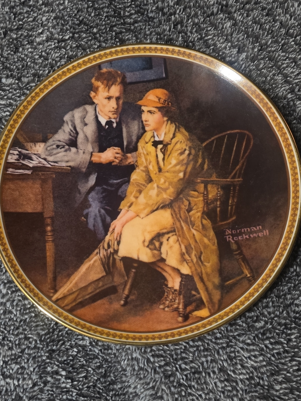 Norman Rockwell Decorative Collector Plate in Brown and Gold